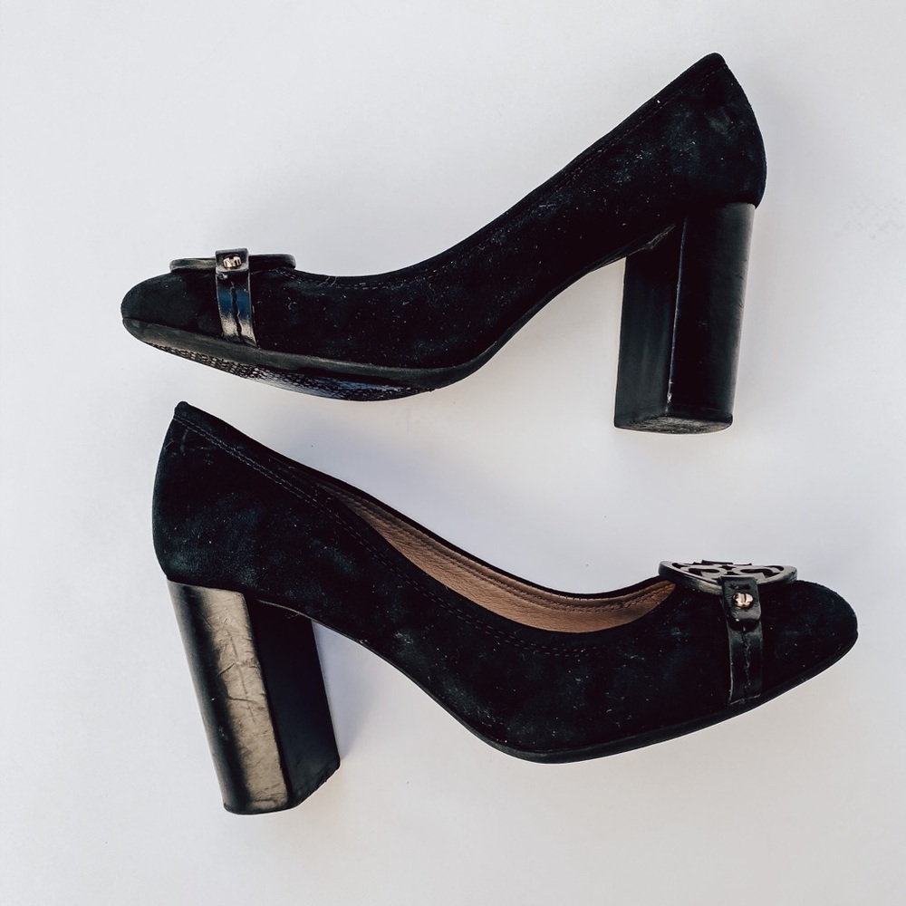 Tory Burch Stacked Suede Heel Black - 7